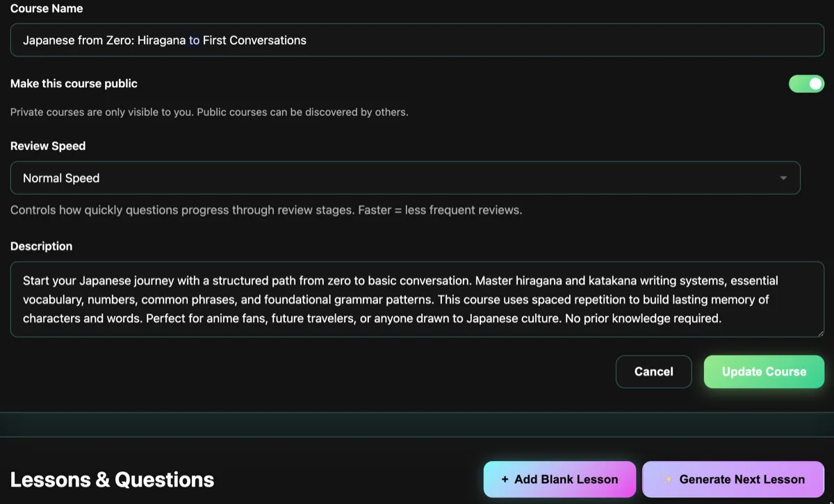 Create your course with AI or manually